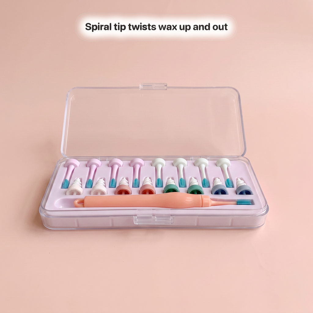 Spiral tip twists wax up and out