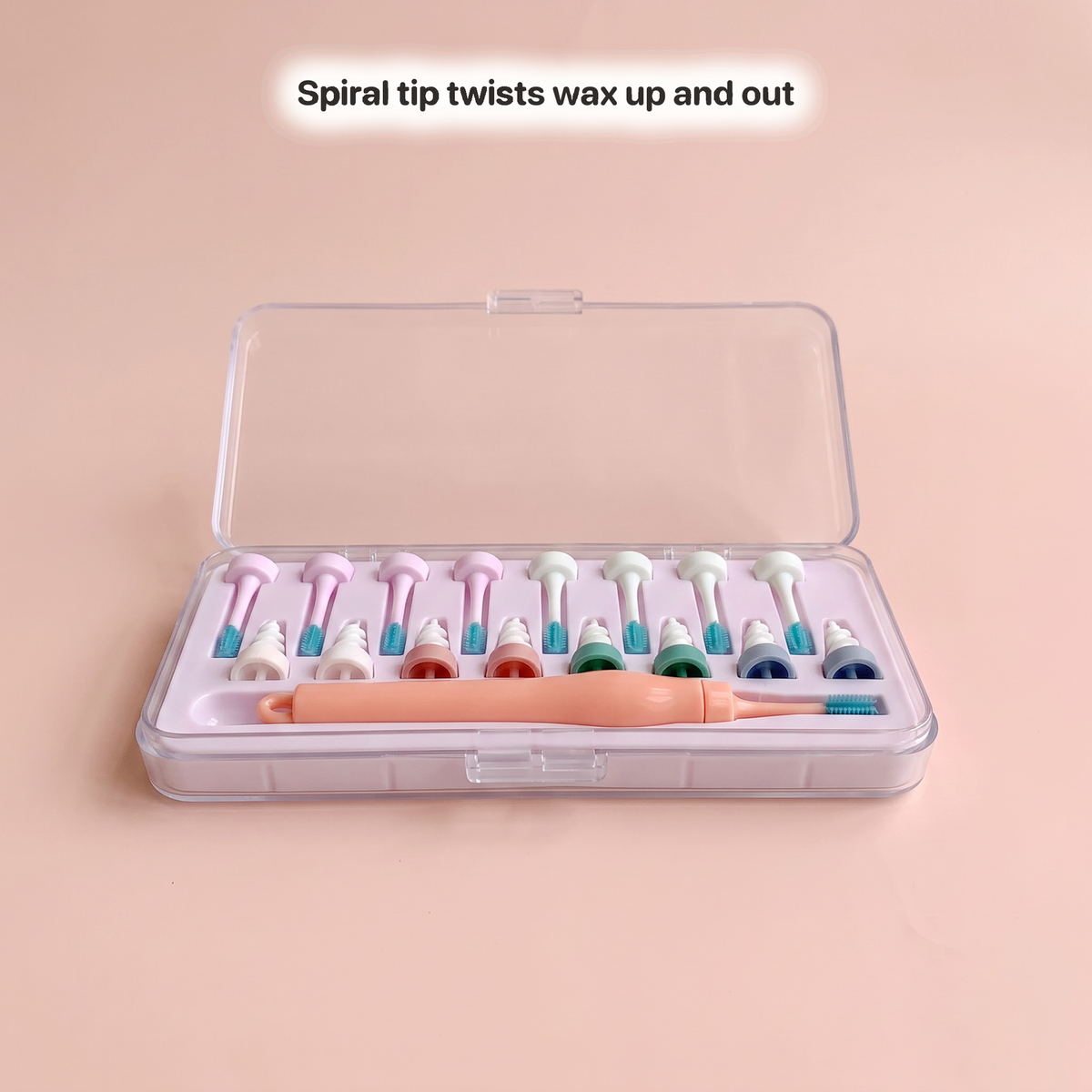 Spiral tip twists wax up and out
