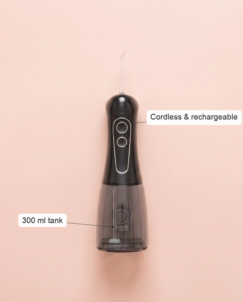 Feature callout: 300 ml tank, cordless & rechargeable