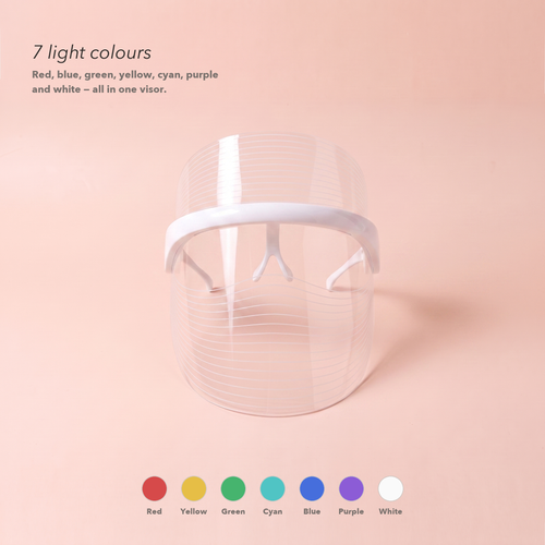 Feature: seven selectable light colours — red, blue, green, yellow, cyan, purple and white