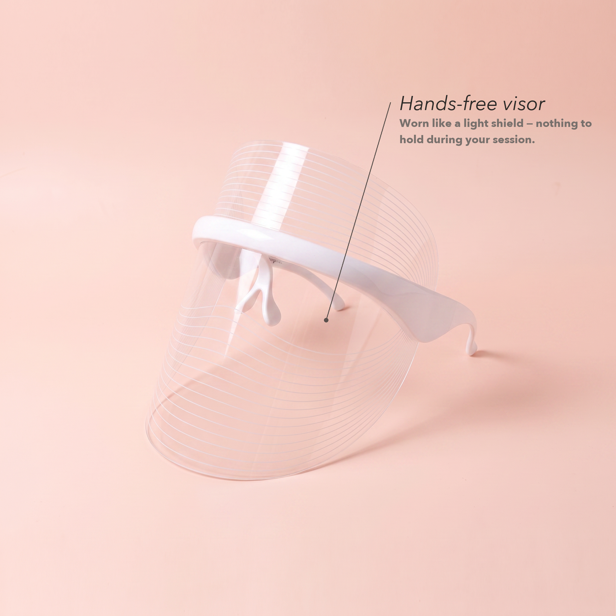 Feature: hands-free visor design, worn like a light shield