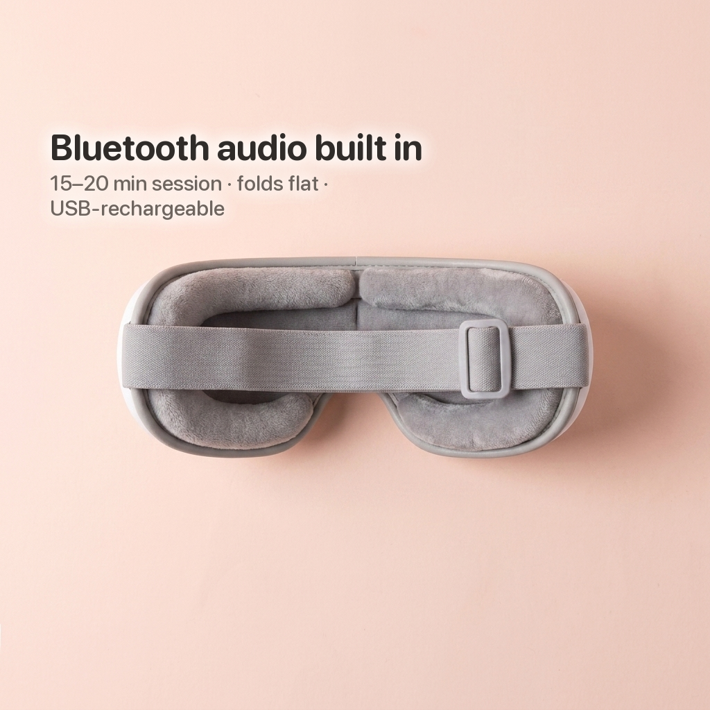 Bluetooth audio built in — 15–20 min session, folds flat, USB-rechargeable