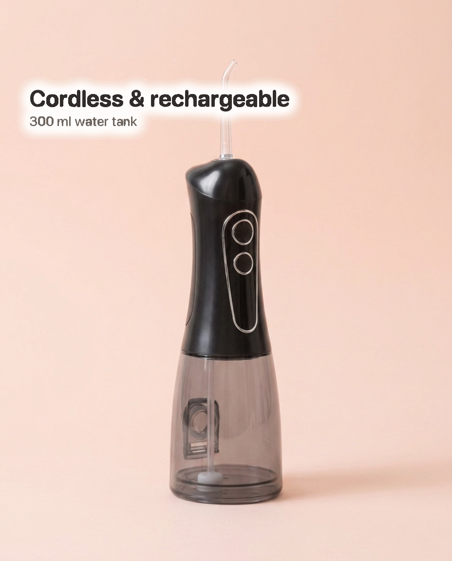 Cordless & rechargeable — 300 ml water tank
