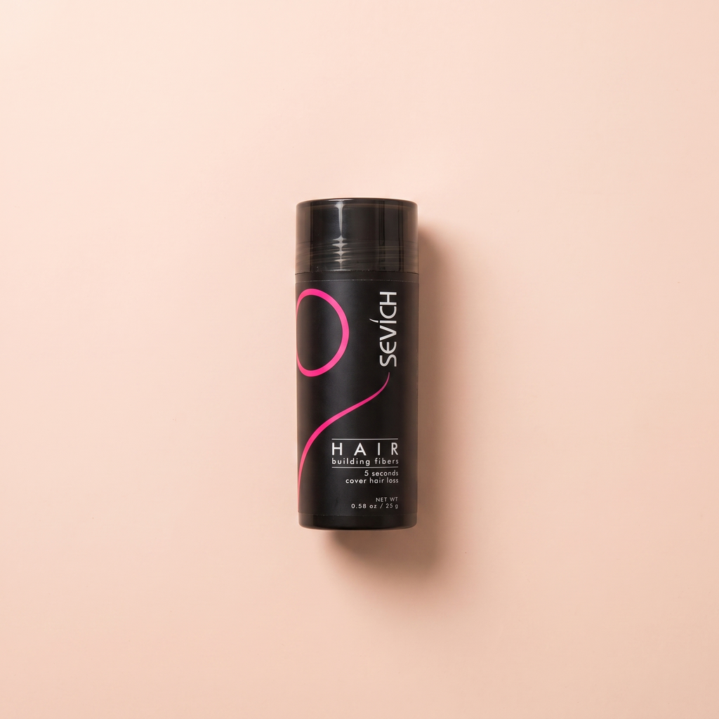 Keratin Hair Building Fibers — peach editorial product photo
