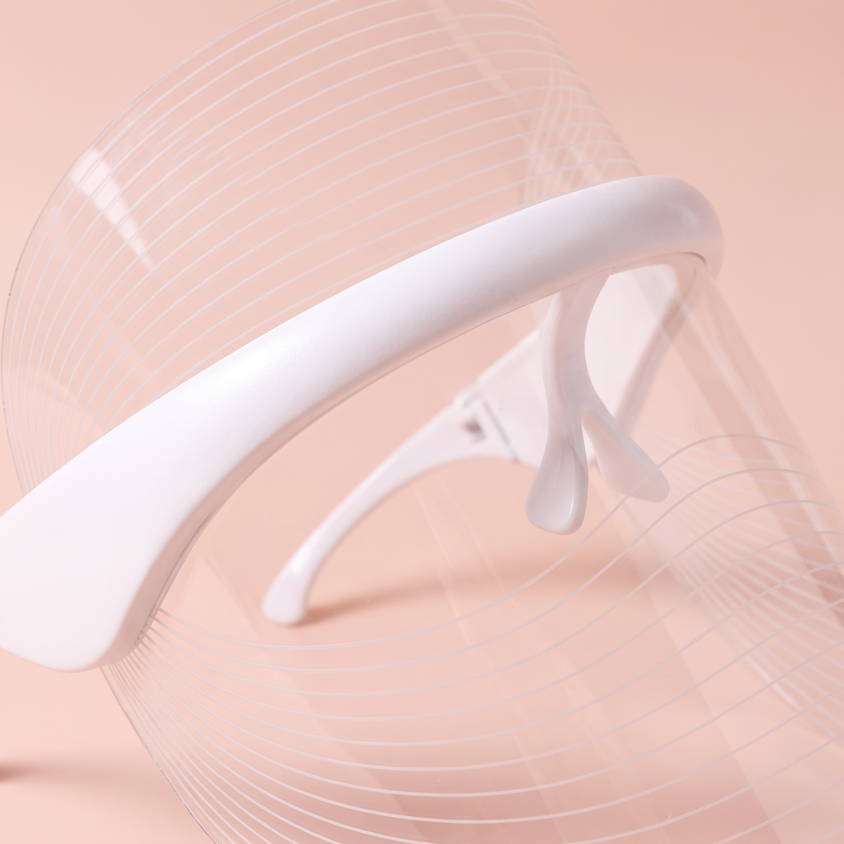 7-Colour LED face mask — macro detail of the white brace and temple arms