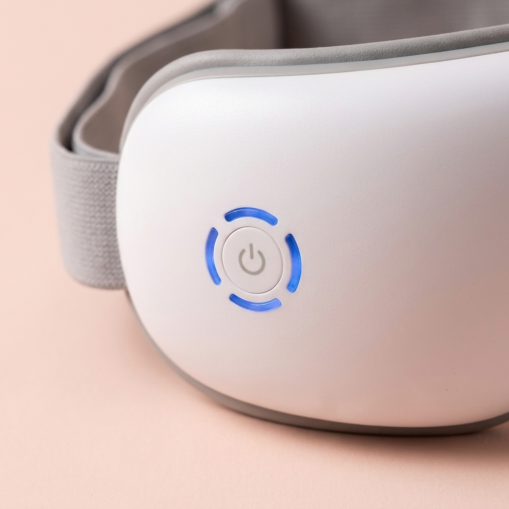 Heated eye massager — close-up of the side control button