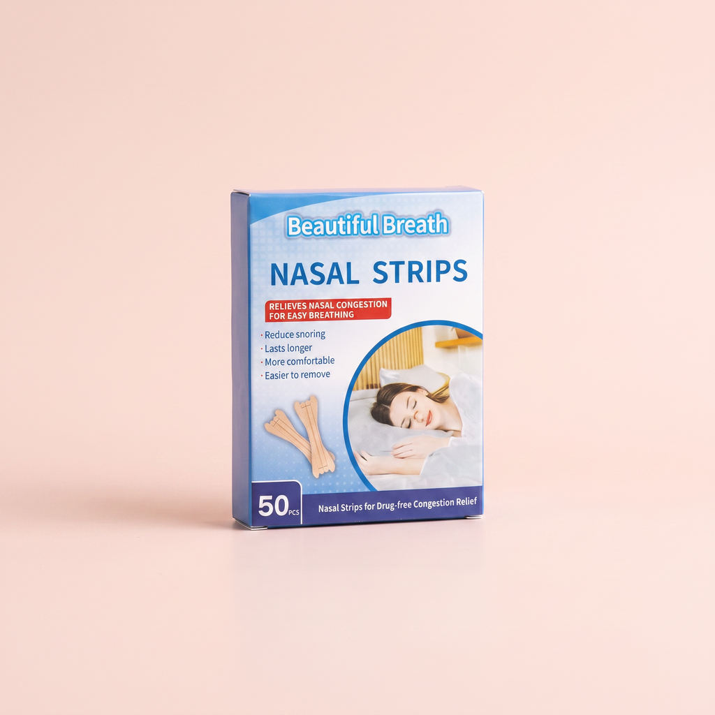 Anti-Snore Nasal Breathing Strips — front three-quarter view on peach background