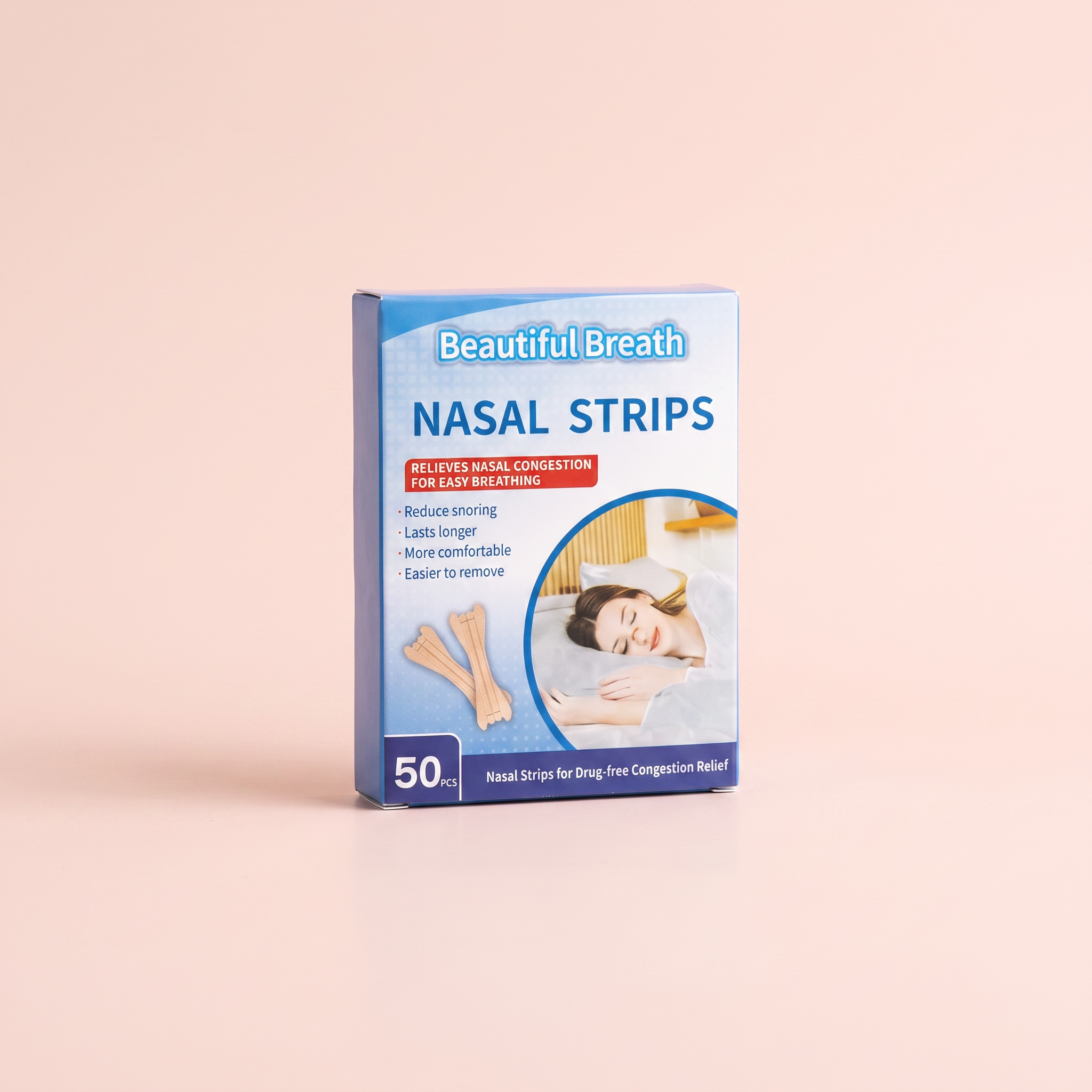 Anti-Snore Nasal Breathing Strips — front three-quarter view on peach background