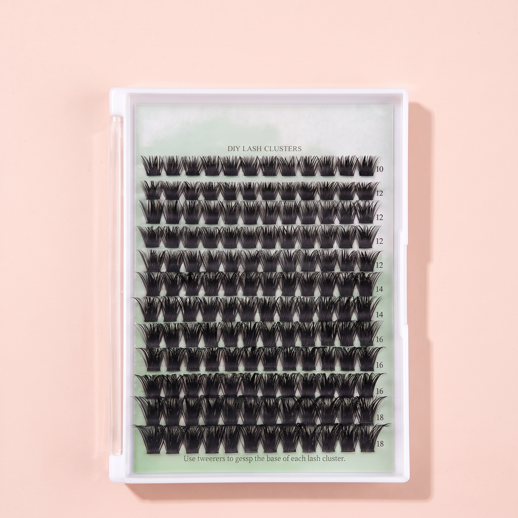 DIY Lash Clusters Kit — close-up of the lash cluster tray on peach background