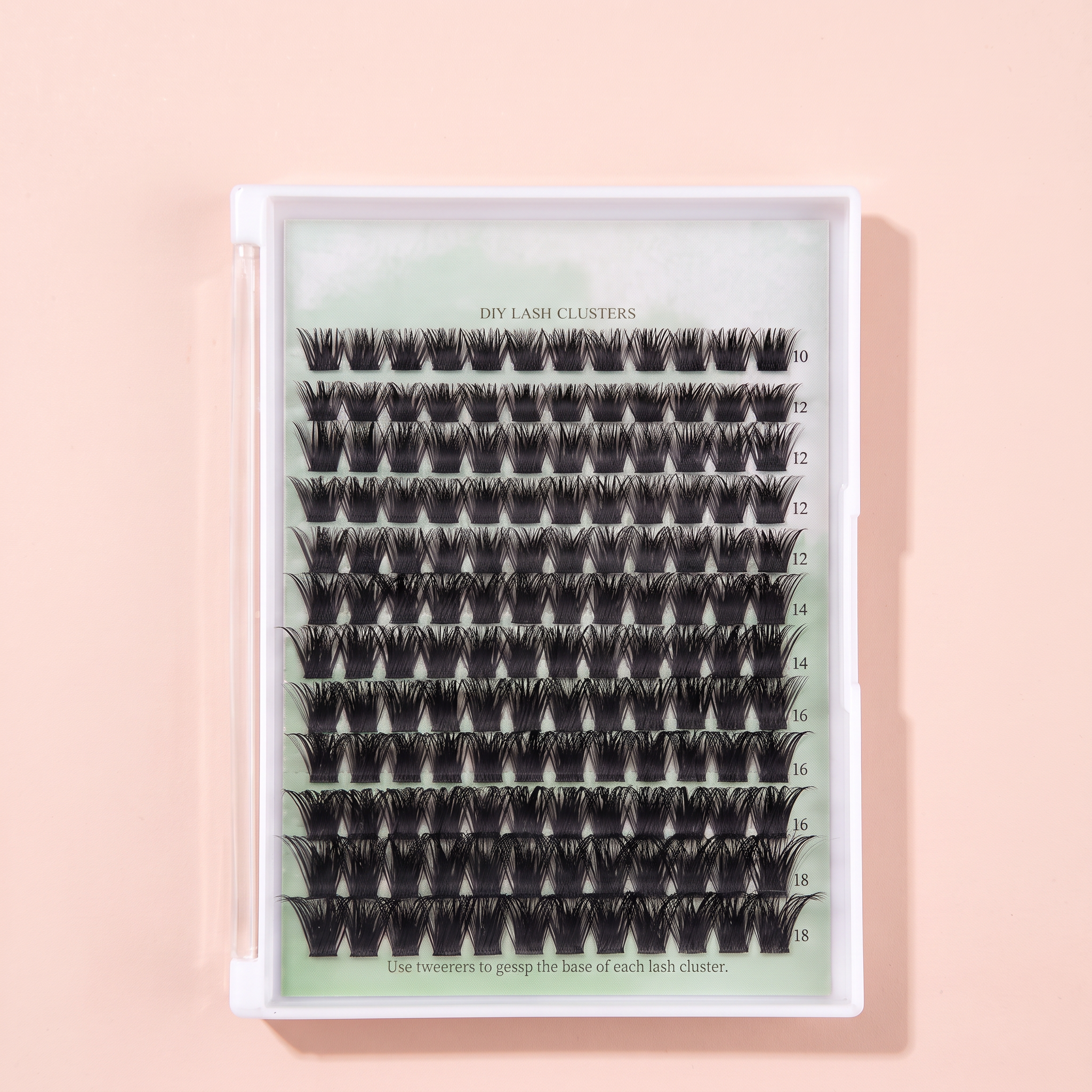 DIY Lash Clusters Kit — close-up of the lash cluster tray on peach background