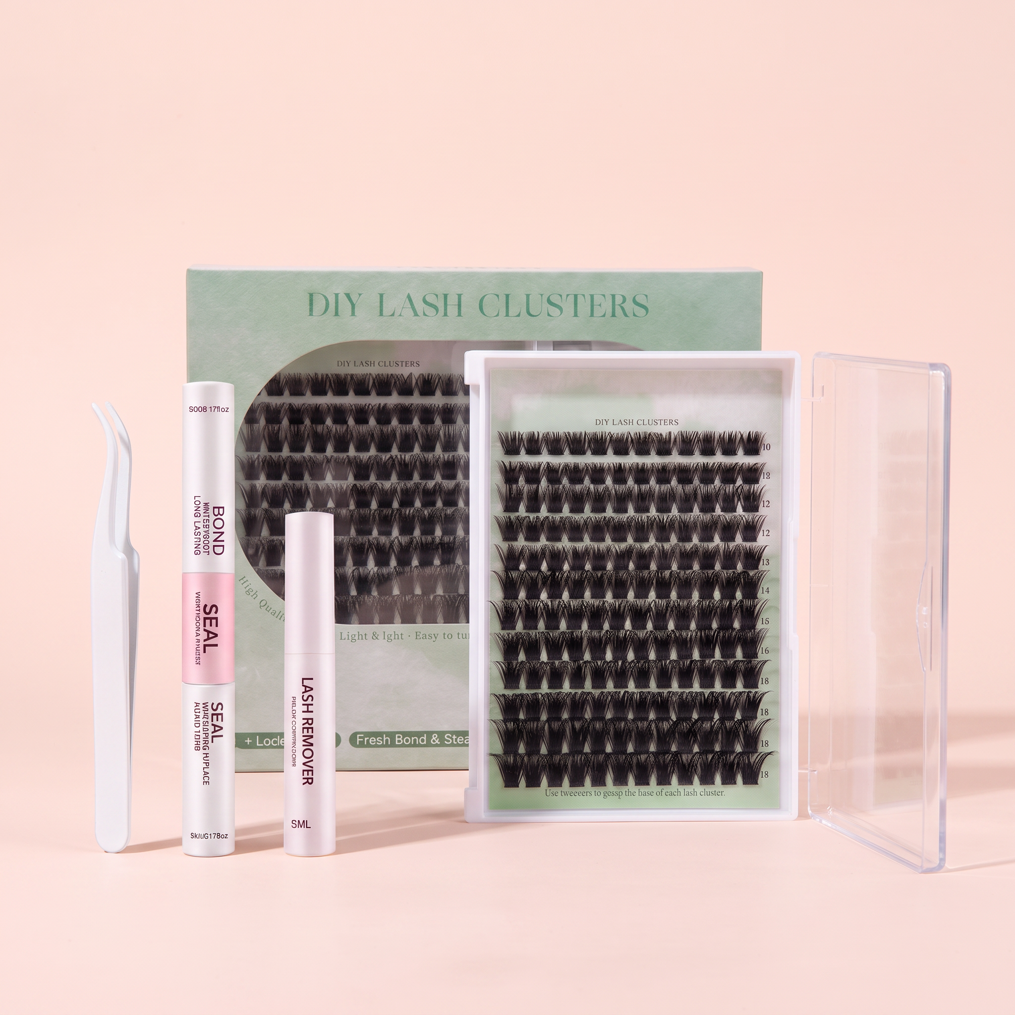DIY Lash Clusters Kit — front three-quarter view on peach background