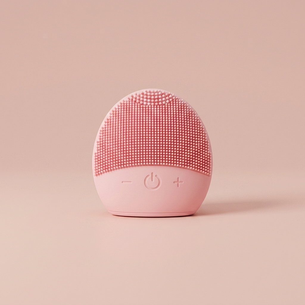 Sonic Silicone Facial Cleansing Brush on blush-pink studio backdrop