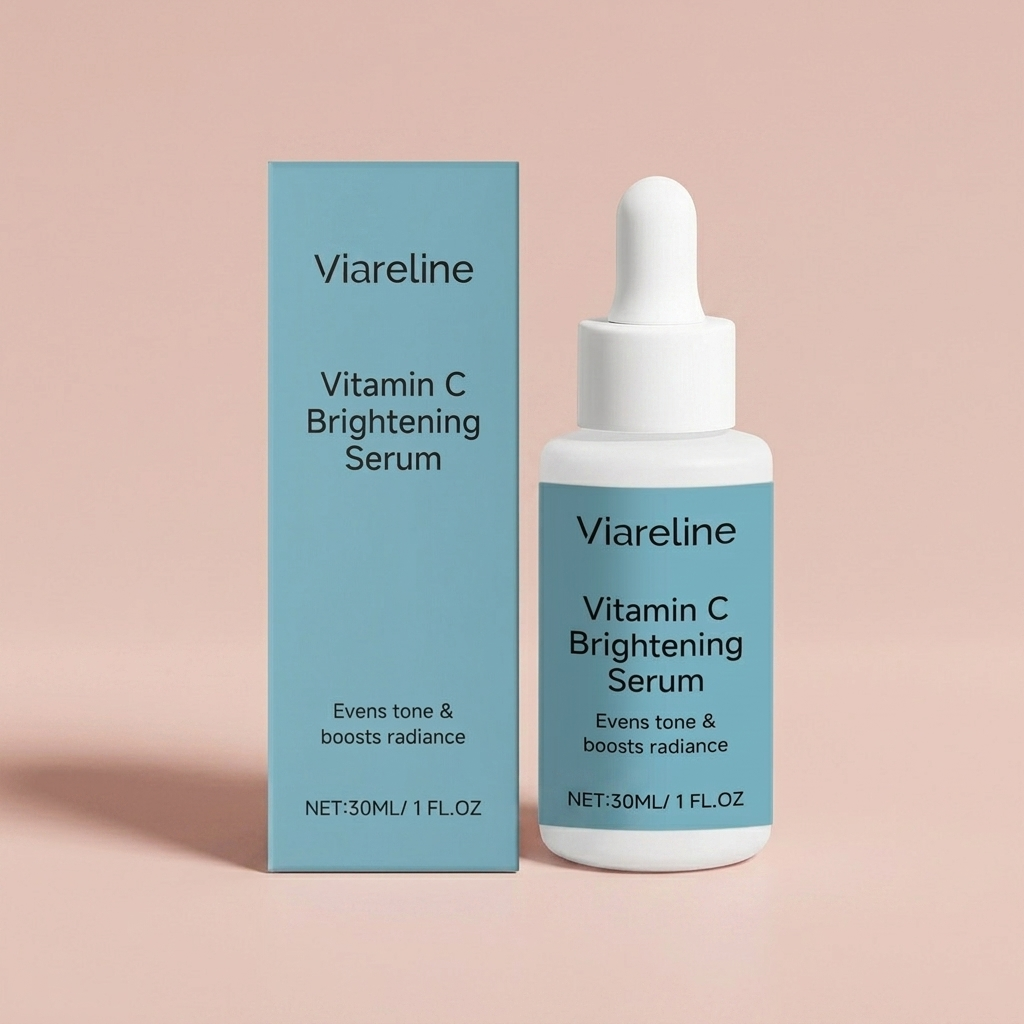 Vitamin C Brightening Serum on blush-pink studio backdrop