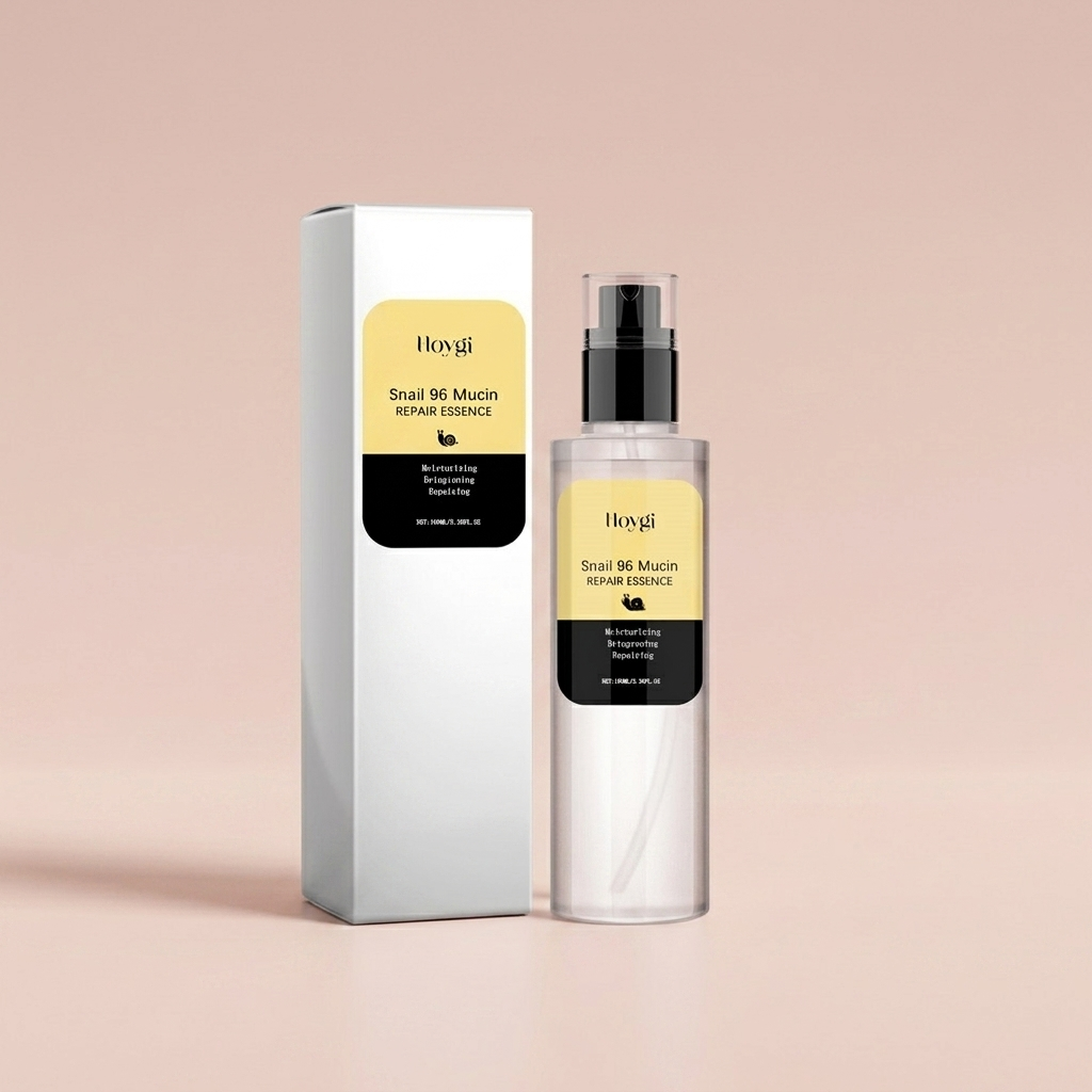 Snail 96 Mucin Repair Essence on blush-pink studio backdrop